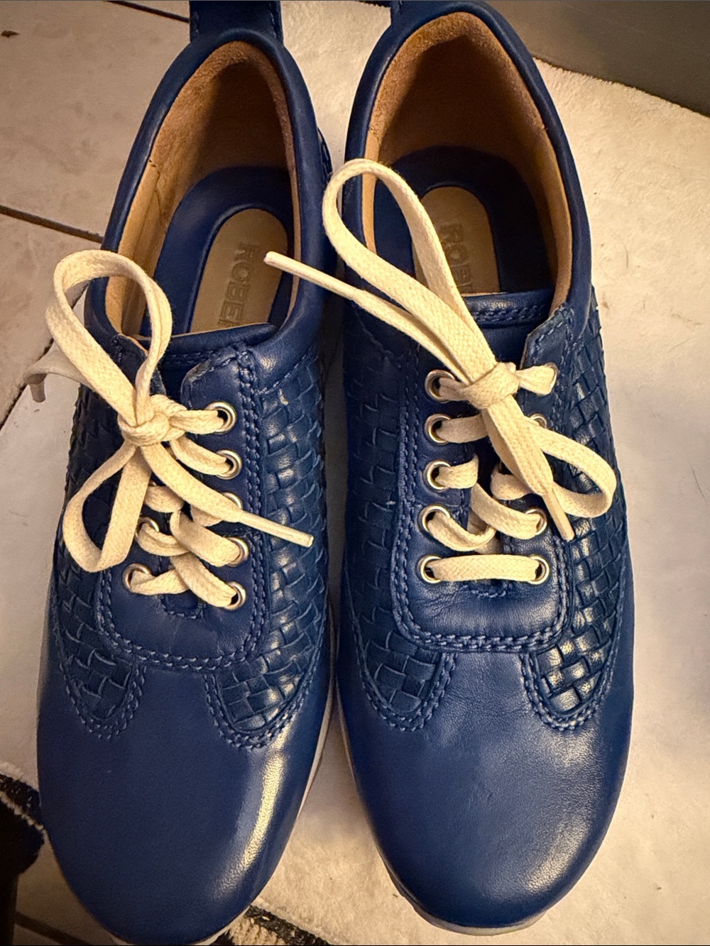Robert Zur Navy Leather Sneakers with White Laces. Worn one time.
